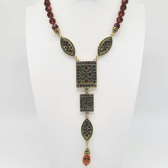 Heidi Daus Long Autumn Spessartite Swarovski Crystal Statement Y Necklace - Picture 7 of 14